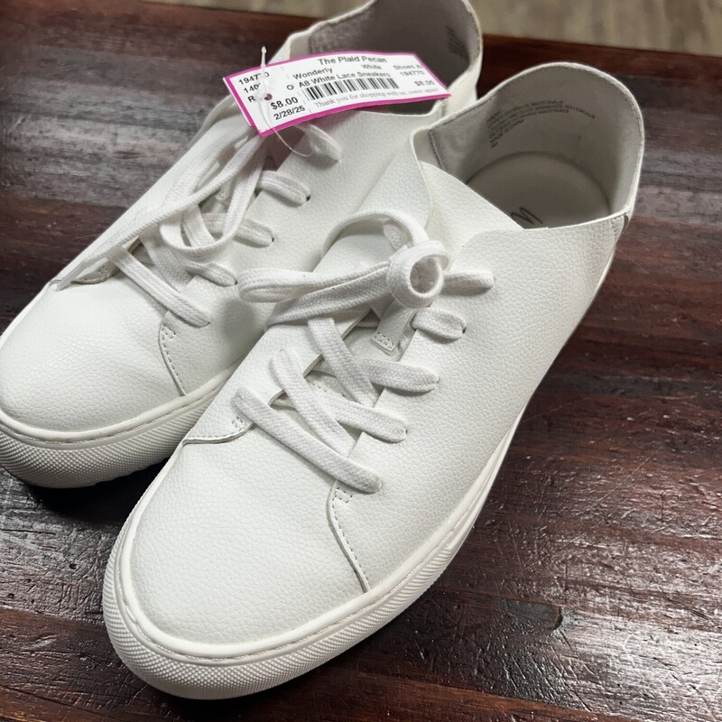 A8 White Lace Sneakers, White, Size: Shoes A8