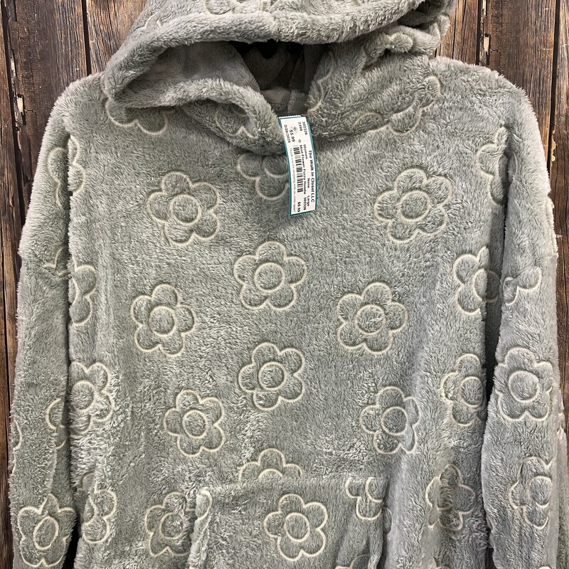 Mint Flower Fuzzy Hoodie, Size: Large