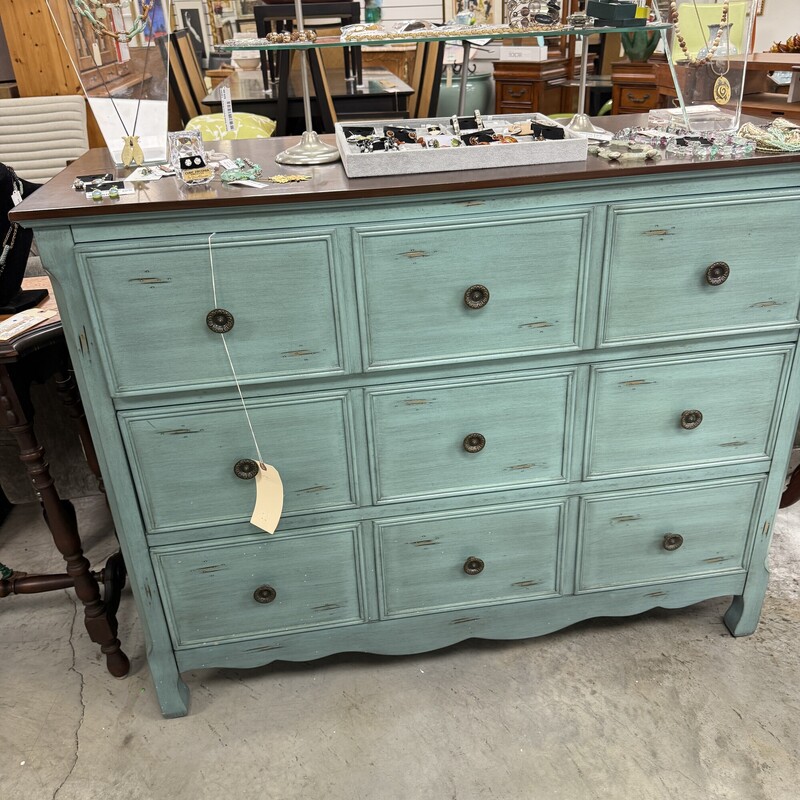 3-Drawer Wood Chest, Teal and Brown<br />
Size: 48x19x38