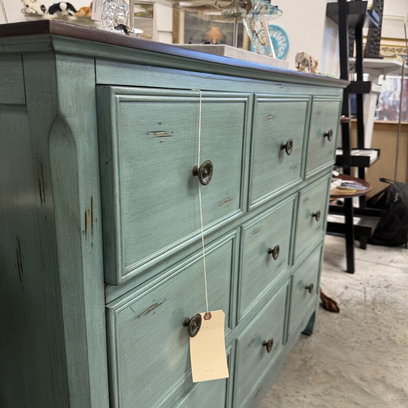 3-Drawer Wood Chest, Teal and Brown
Size: 48x19x38