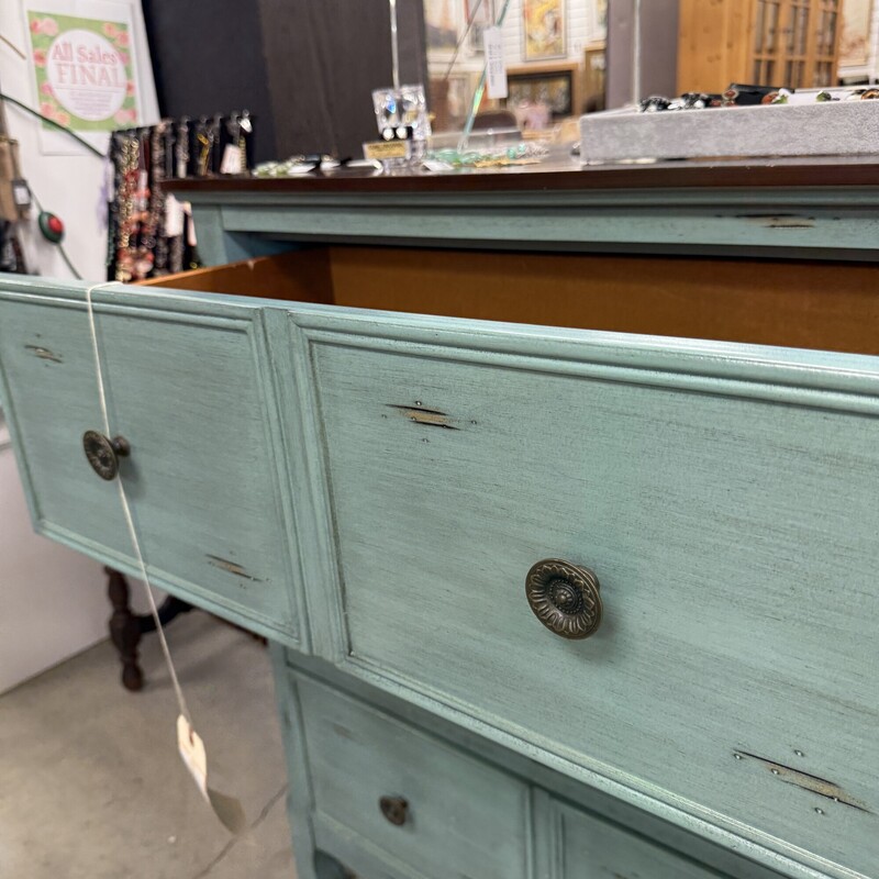 3-Drawer Wood Chest, Teal and Brown<br />
Size: 48x19x38