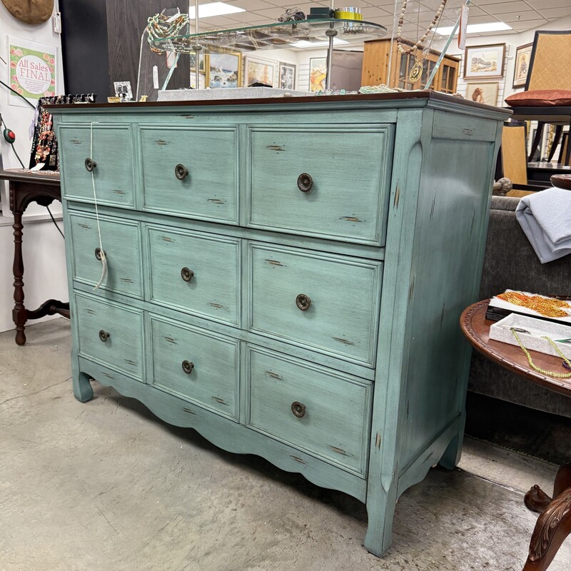 3-Drawer Wood Chest, Teal and Brown
Size: 48x19x38