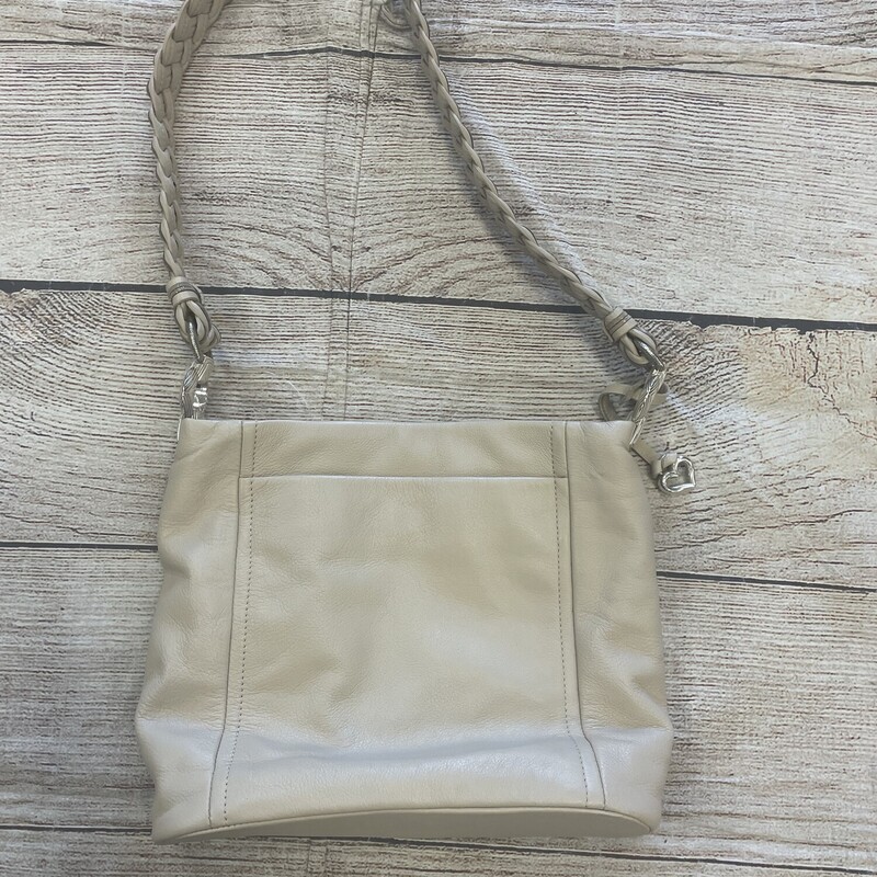 Brighton leather  tan braided  shoulder strap bag with lots of beading on the front.