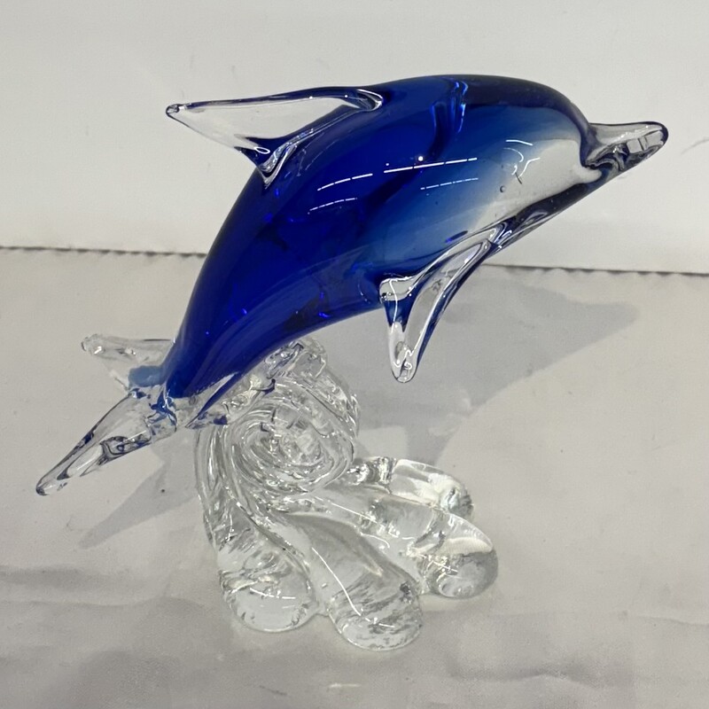 Glass Dolphin On Wave
Clear Blue Size: 7 x 6.5H