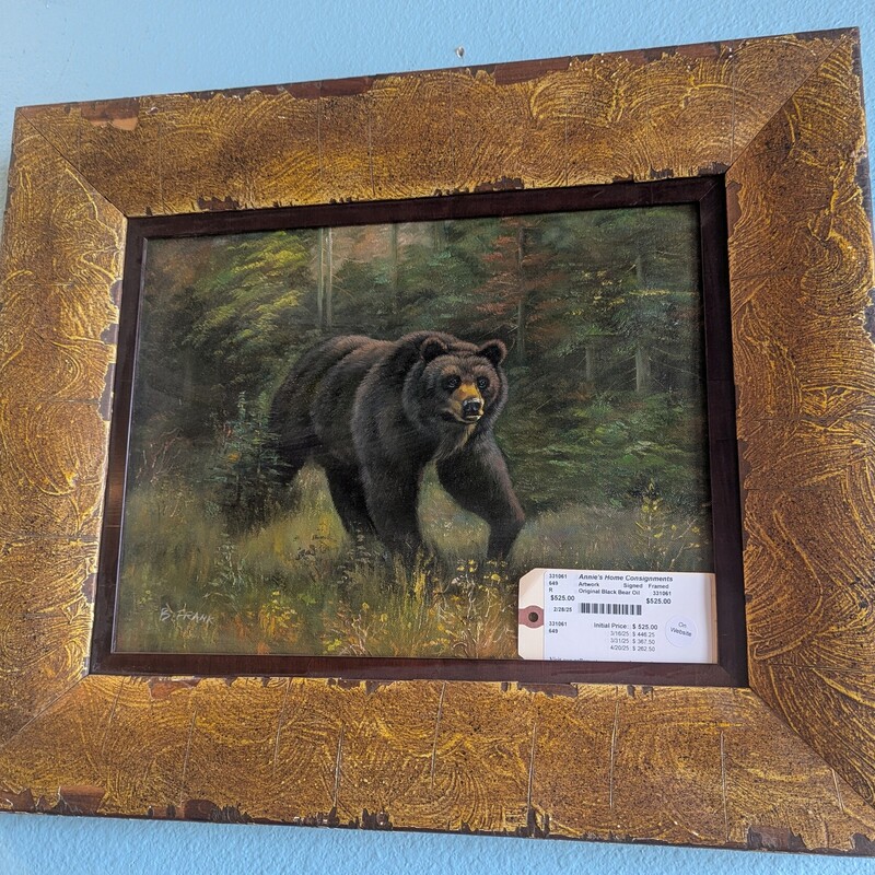 Original Black Bear Oil, Signed, Framed
23w x 19h