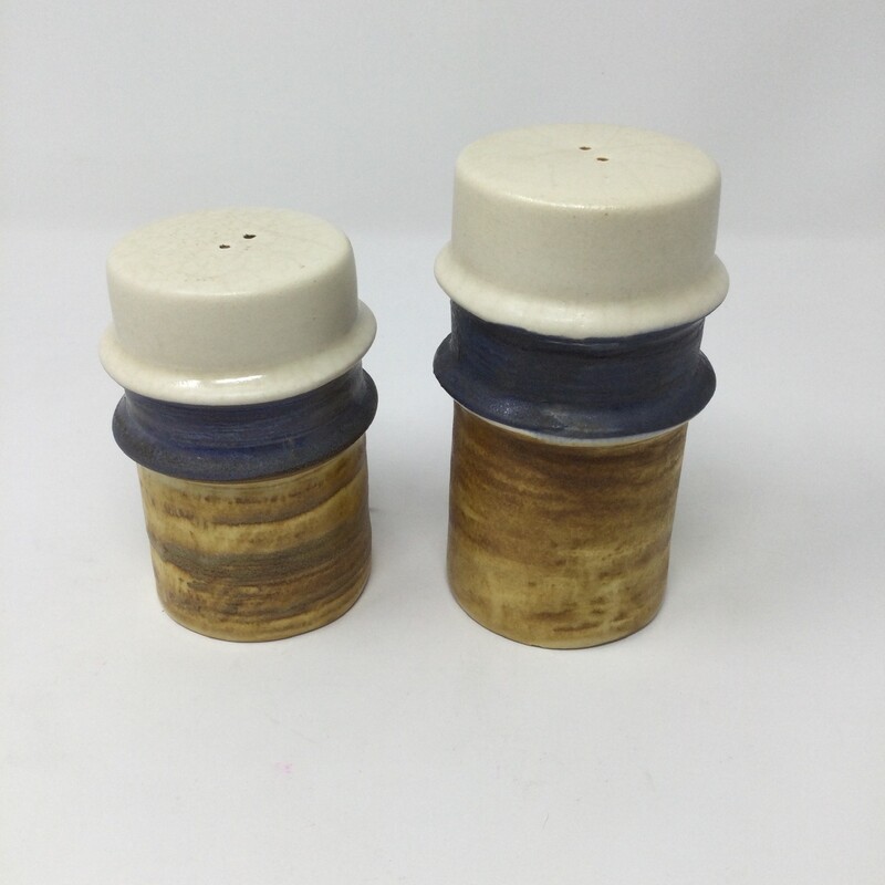 Pottery Salt & Pepper Shackers,
Cream/Blue/Brown,
Size: Set Of 2