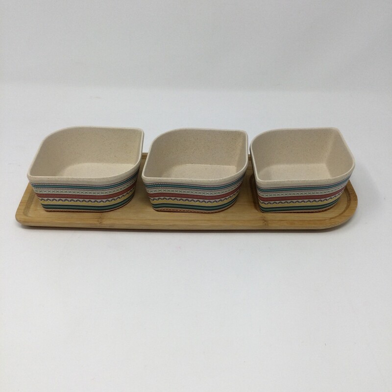 Serving Bowls With Wooden Base,
Multi/Wooden,
Size: 13 X 4.75 In