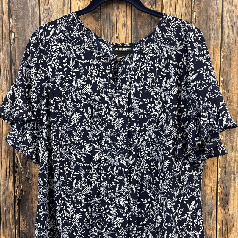 Navy White Flower Shirt, Size: Small