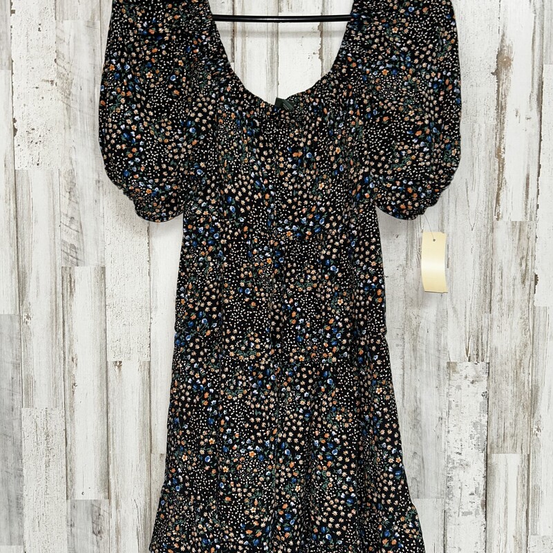 XS Black Floral Puff Slee