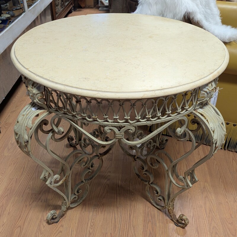 Shabby Metal Marble Top, Cream, 32 Round Top 30h