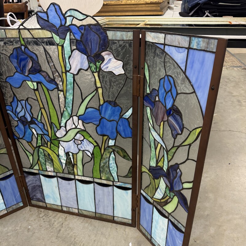 Stained Glass Fireplace Screen, Blues<br />
Size: 40in