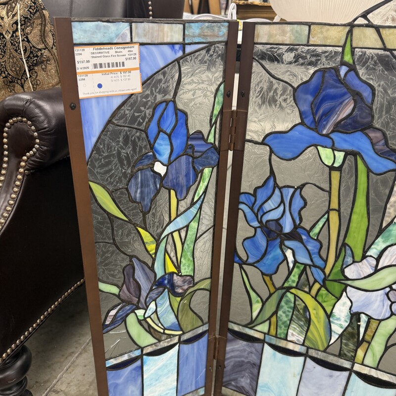 Stained Glass Fireplace Screen, Blues
Size: 40in