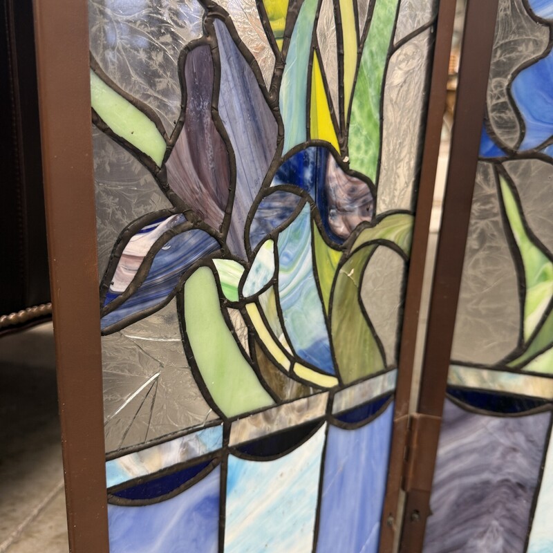 Stained Glass Fireplace Screen, Blues<br />
Size: 40in