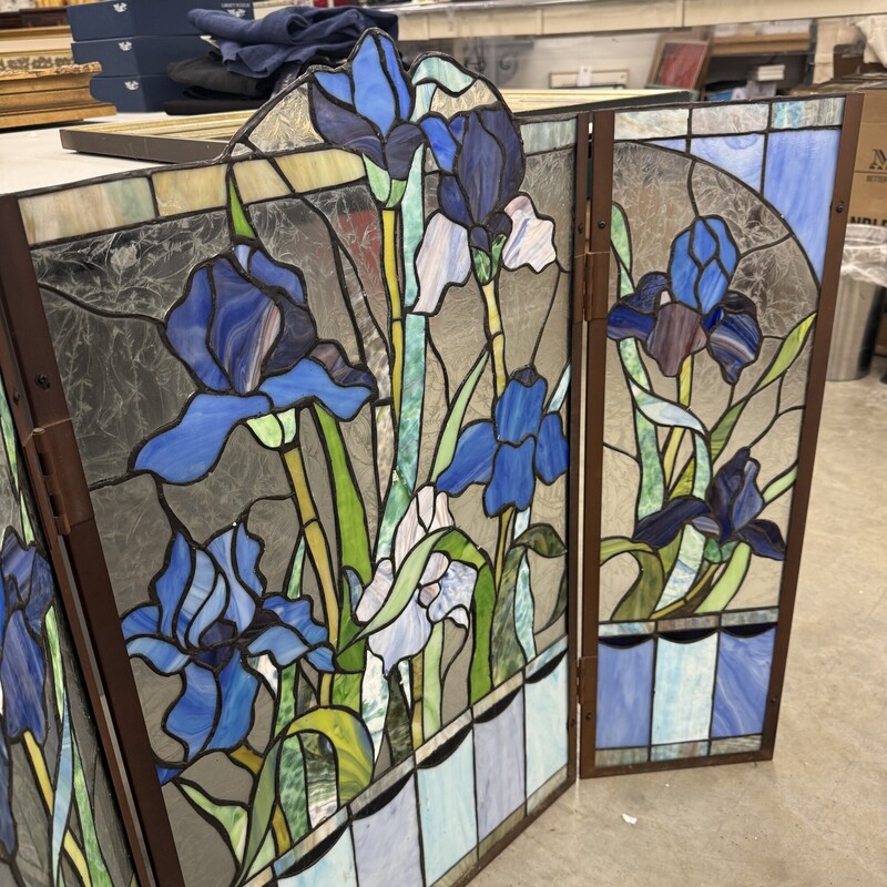 Stained Glass Fireplace Screen, Blues<br />
Size: 40in