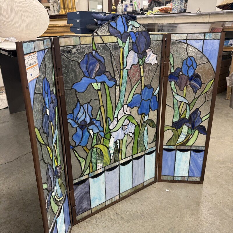 Stained Glass Fireplace Screen, Blues<br />
Size: 40in