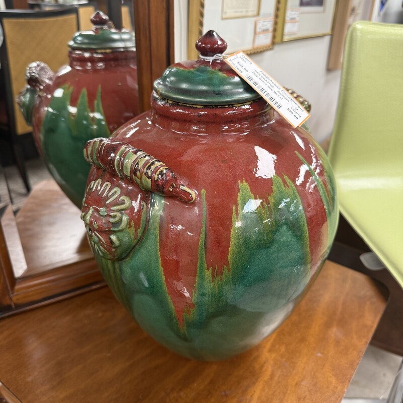 Drip Glaze Urn w/ Lid, Red/Green
Size: 14in