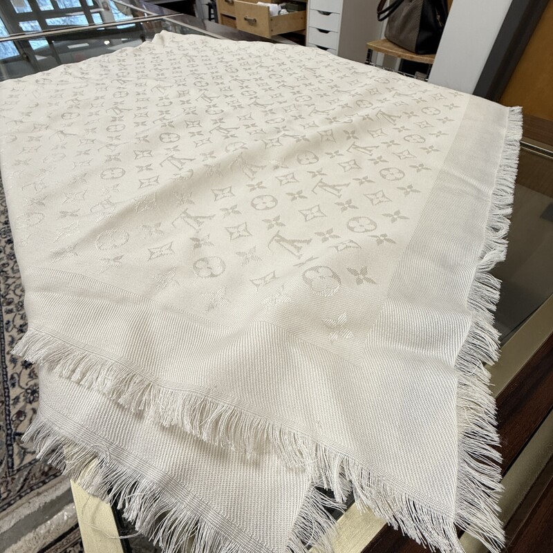 Louis Vuitton Monogram Wool Silk Shawl, Off White