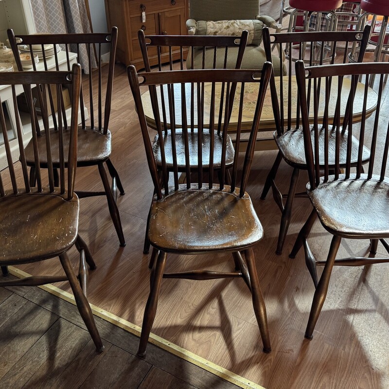 Set Of 6 Vtg Pine Chairs