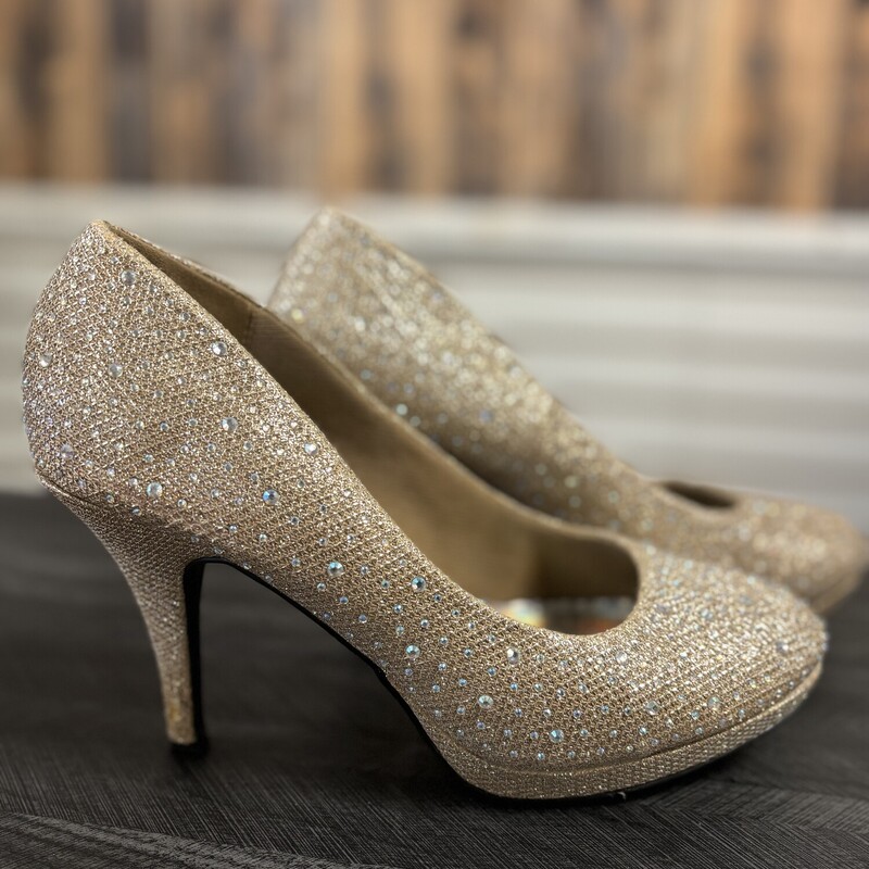 Gold Rhinestone Heels, Size: 8