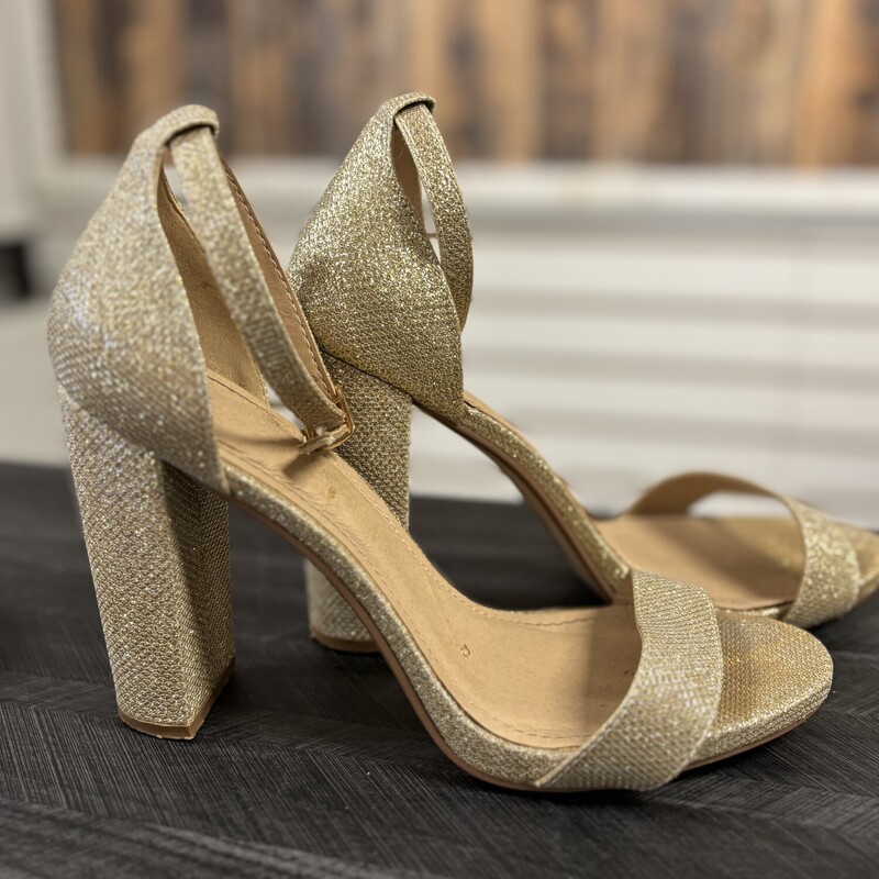 Gold Sparkle Heels, Size: 7.5