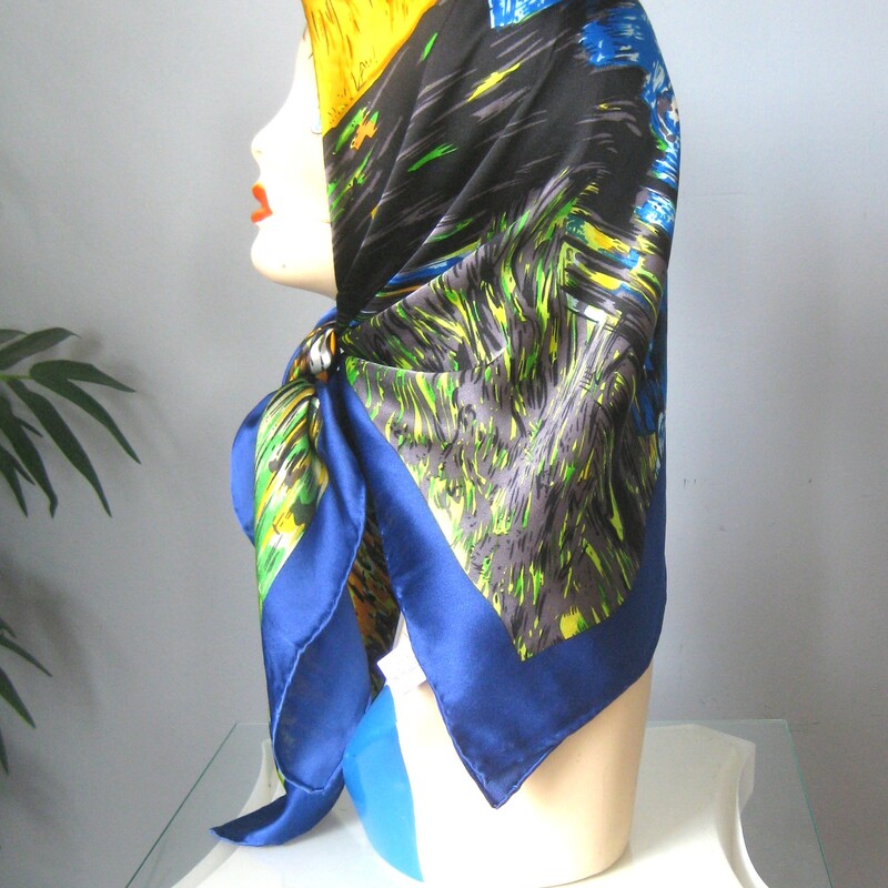 stunning 100% Silk Stauer Scarf<br />
The image is a replica of a Vincent Van Gogh painting.<br />
Vivid blues and oranges with a starry night sky<br />
33.5 square<br />
excellent condition, no flaws<br />
thanks for looking!<br />
#81313