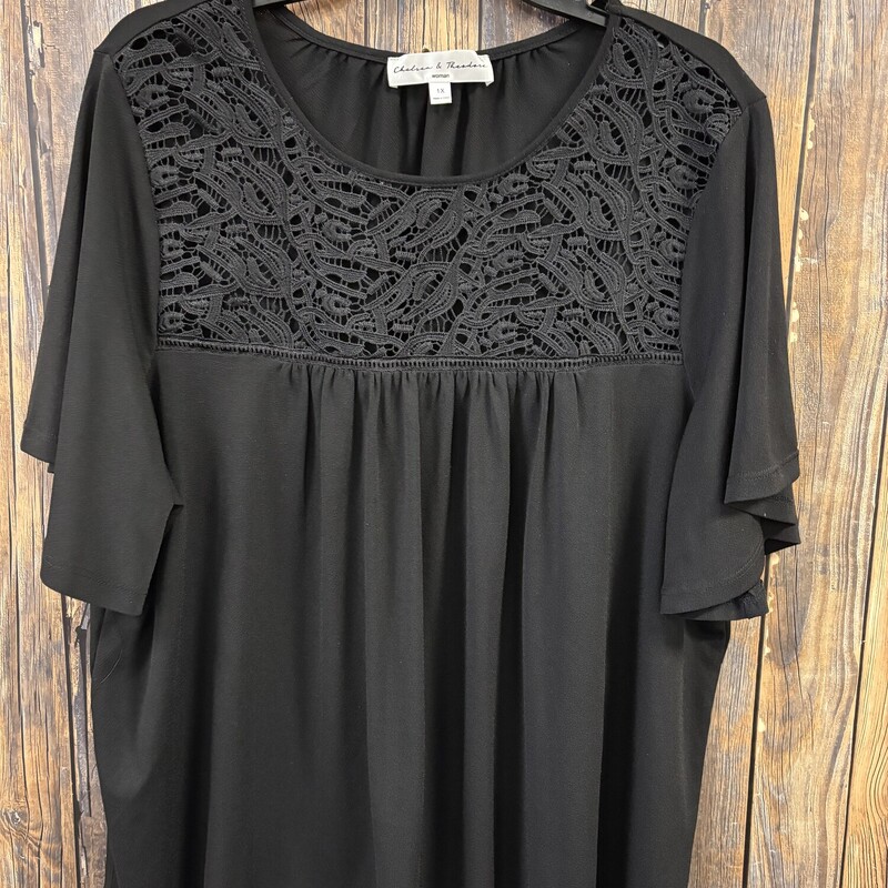 Black Lace Top Shirt, Size: 1X