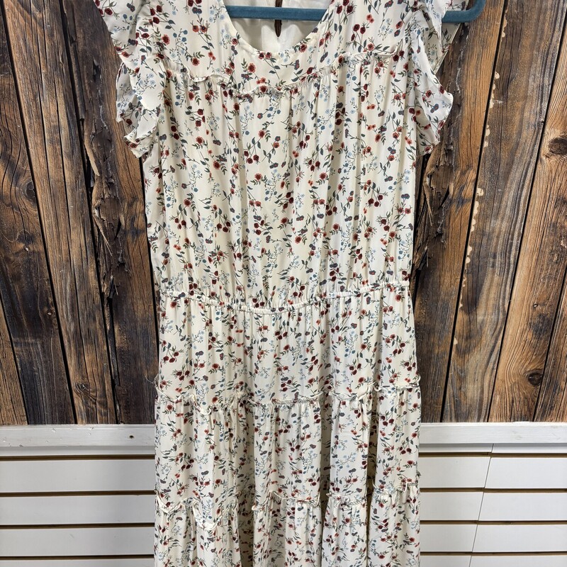 White Floral Long Dress, Size: Large