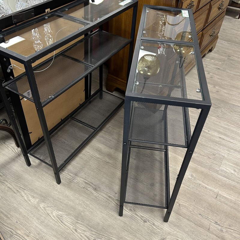 Blk Glass Top Side Table