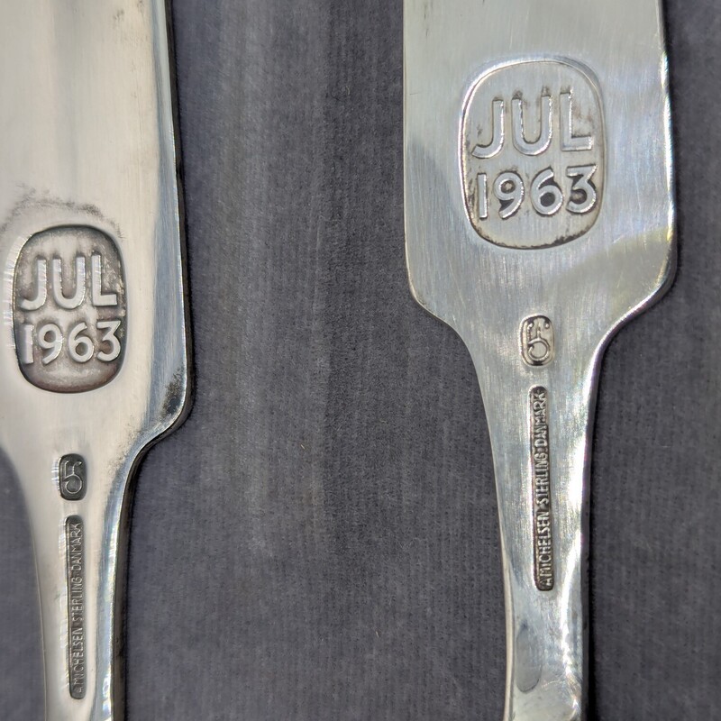 Vtg 1963 A Michelsen, Sterling Spoon and Fork Set
6.25in x .75 Box 7.5 x 4