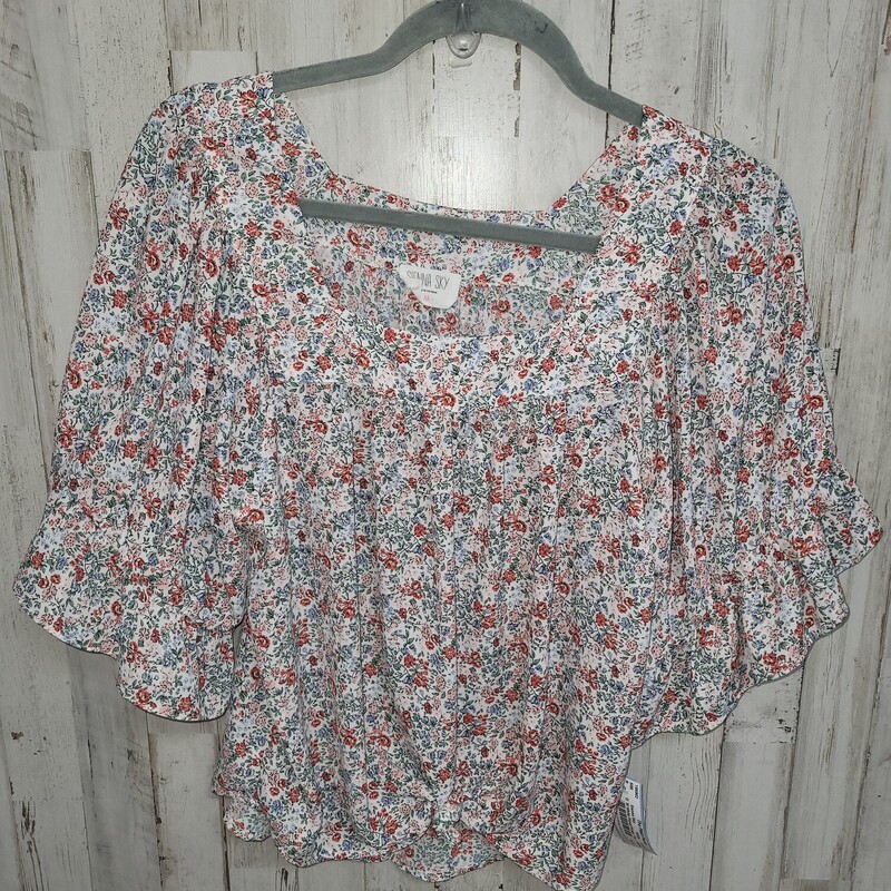 M White Floral Flowy Top