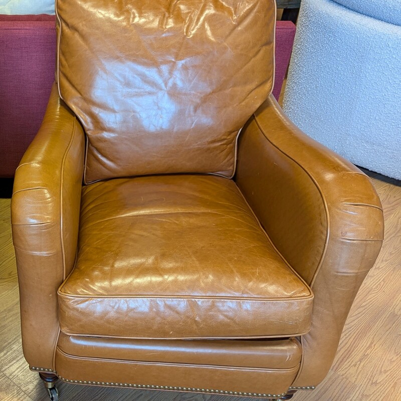 Hickory Chair LOWELL, Leather, Seat cushion reverses to Mohair 31 x 39 x 34h