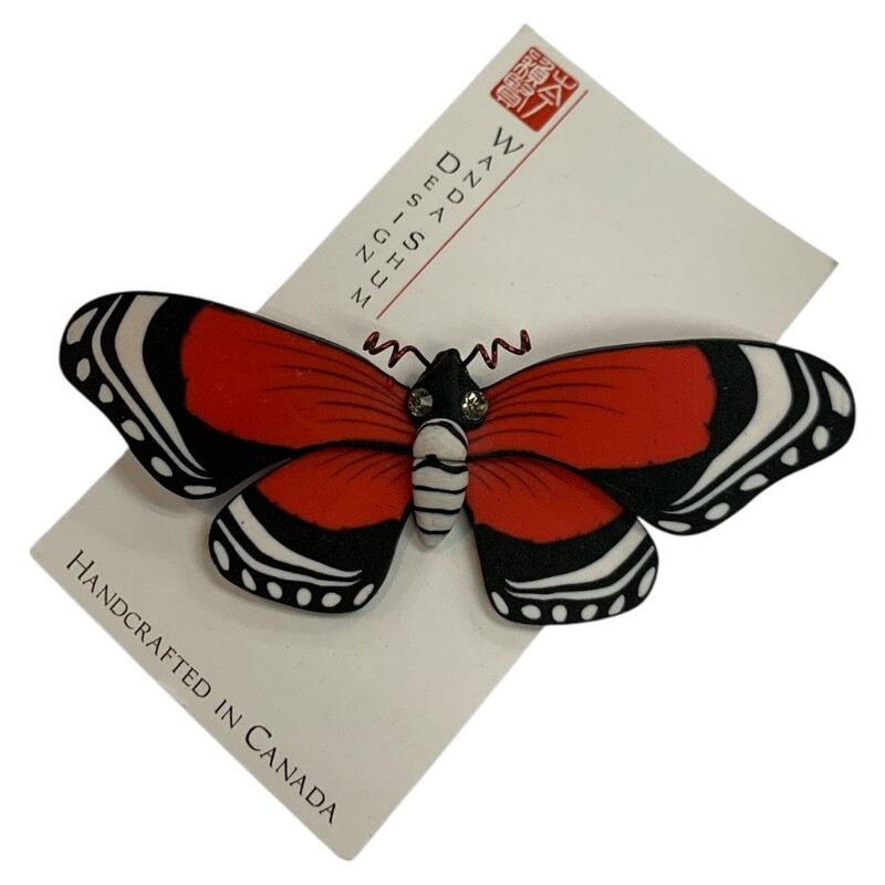 Brooch Butterfly, Red.blk, Size: None