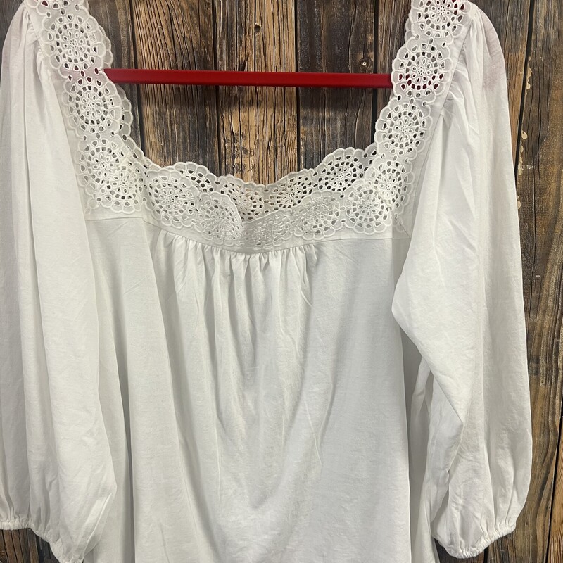 White Lace Mid Sleeve Shi, Size: Large