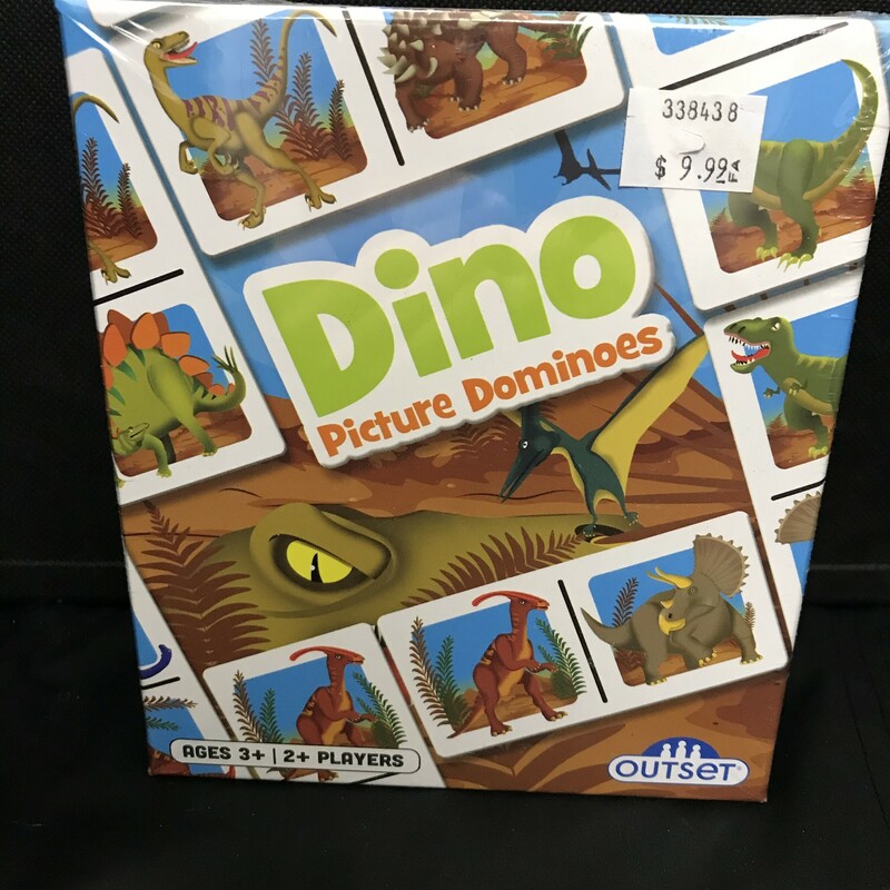 The classic game of dominoes brought up-to-date: right to the Jurassic age!  Fun and easy-to-learn Dino Picture Dominoes features 36 brightly illustrated sturdy paperboard dominoes. Ages 3+, 2+ players