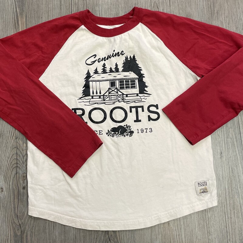 Roots LS Tee, Red/ivor, Size: 9-10Y