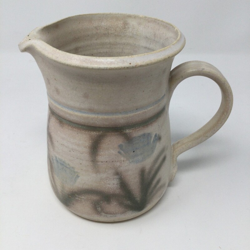 Pottery Pitcher,
Sand/Multi/Floral,
Size: 5 X 5.5 In