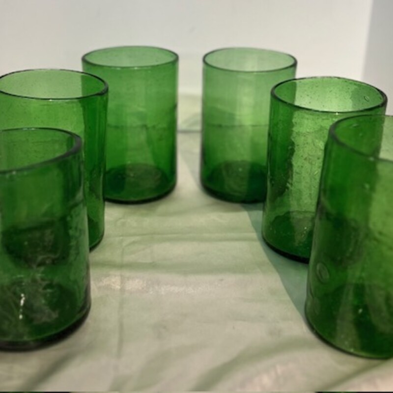 Set of 6 Blown Bubble Glasses
Green, Size: 3.5x5H
