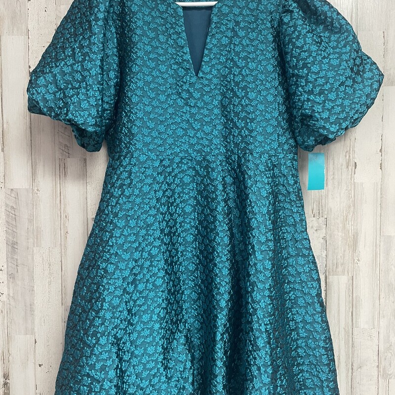 M Teal Floral Puff Sleeve