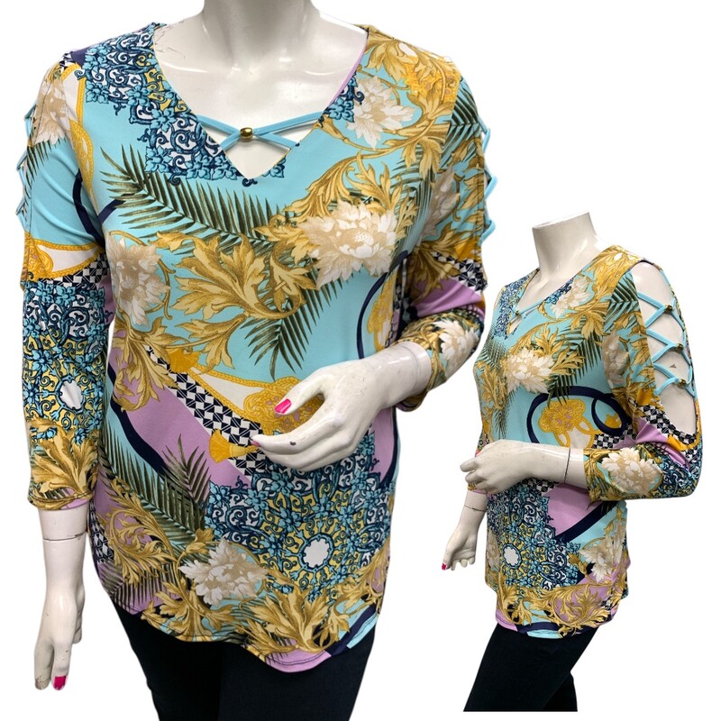 Jm Collection, Blue/yel, Size: XL