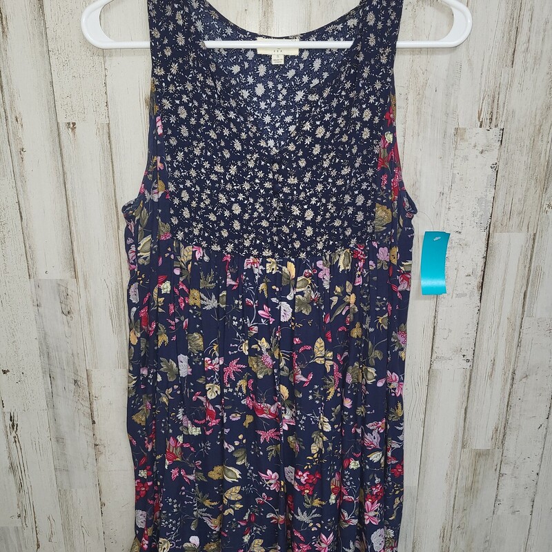 S Navy Floral Button Dres, Navy, Size: Ladies S