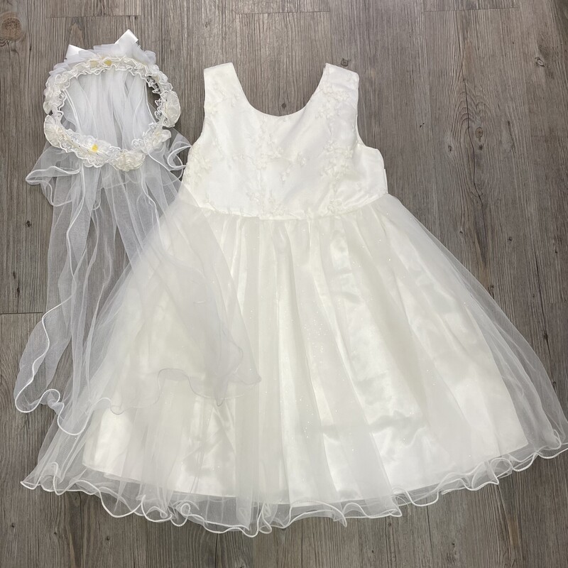 Dress Glitter With A Veil, White, Size: 6-7Y