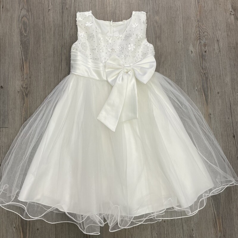 Floral Lined Dress, White, Size: 6-7Y