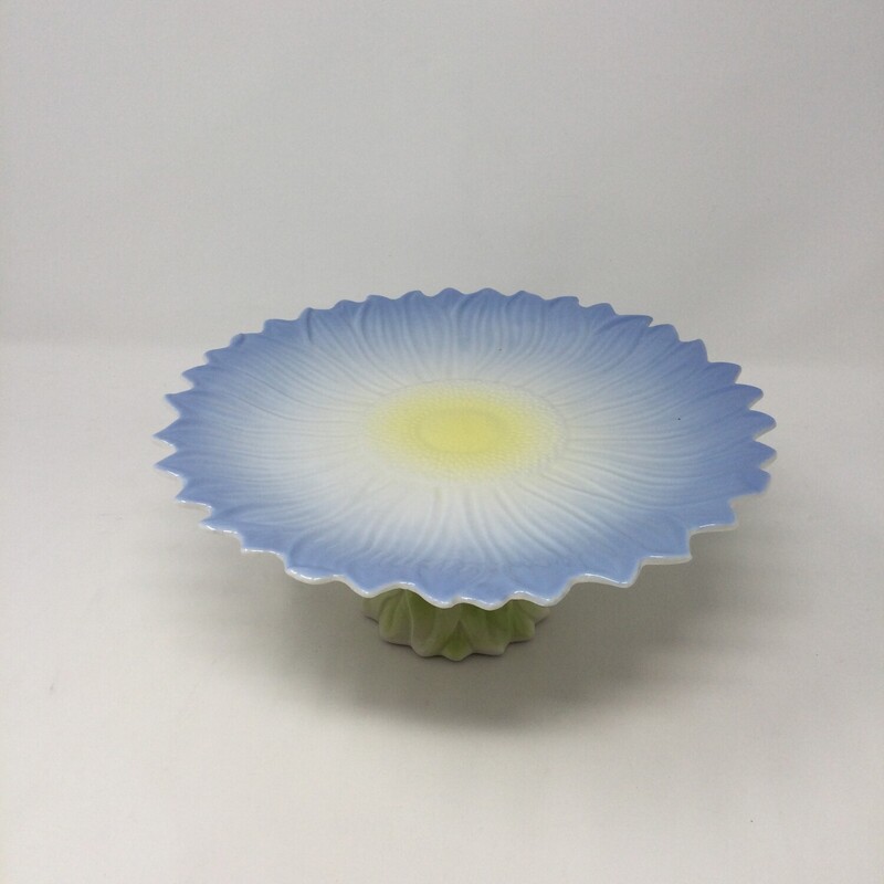 Pedestal Cake Plate, Yellow/Blue, Size: 10in