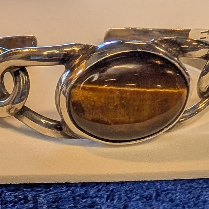 Sterling Taxco Cuff Tiger-eye
Stone 1in wide