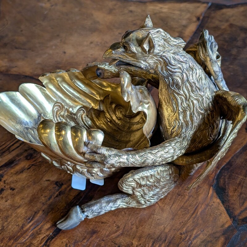Griffin Ormolu Gold Bowl (Gold over Silver?)
Antique English
8.5w  x  6.5d  x  8h