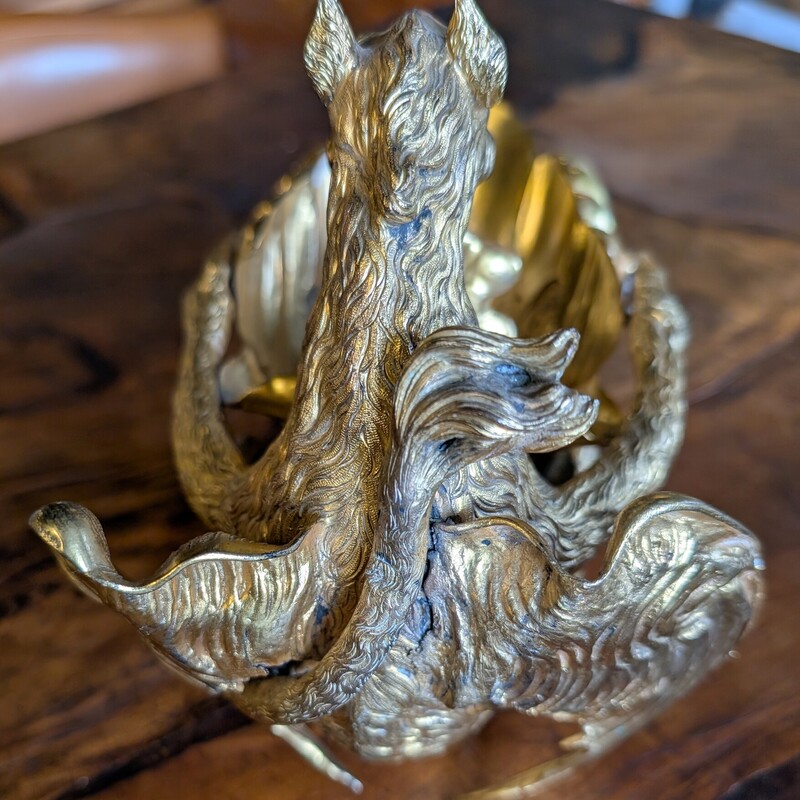 Griffin Ormolu Gold Bowl (Gold over Silver?)<br />
Antique English<br />
8.5w  x  6.5d  x  8h