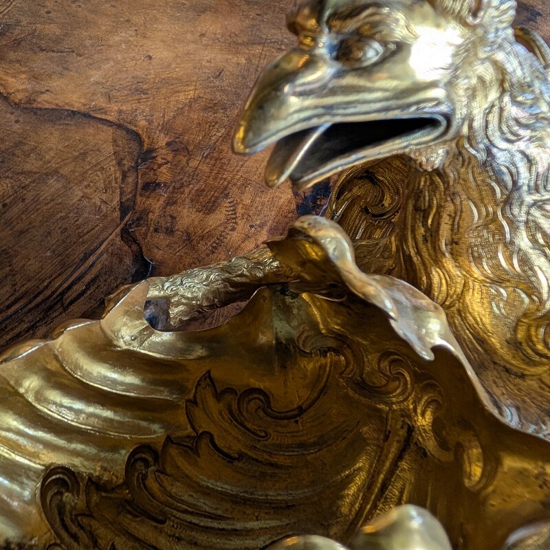 Griffin Ormolu Gold Bowl (Gold over Silver?)
Antique English
8.5w  x  6.5d  x  8h