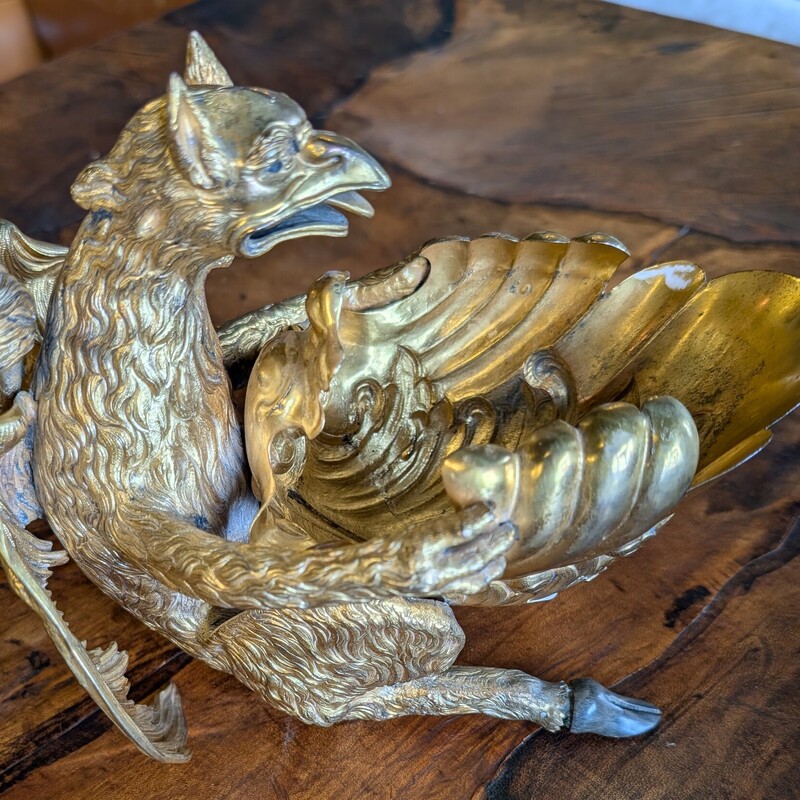 Griffin Ormolu Gold Bowl (Gold over Silver?)<br />
Antique English<br />
8.5w  x  6.5d  x  8h
