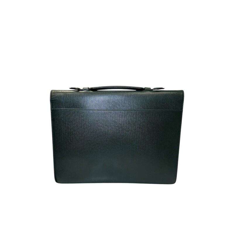 Louis Vuitton Serviette Kourad Taiga Leather Briefcase<br />
<br />
Dark Green<br />
<br />
Date Code: VI0944<br />
<br />
Dimensions: 14 L x 11 H<br />
<br />
In very good condition. Slight corner wear. Scratches on the leather. Scratches on the hardware.<br />
<br />
Comes with original dust bag. No box.