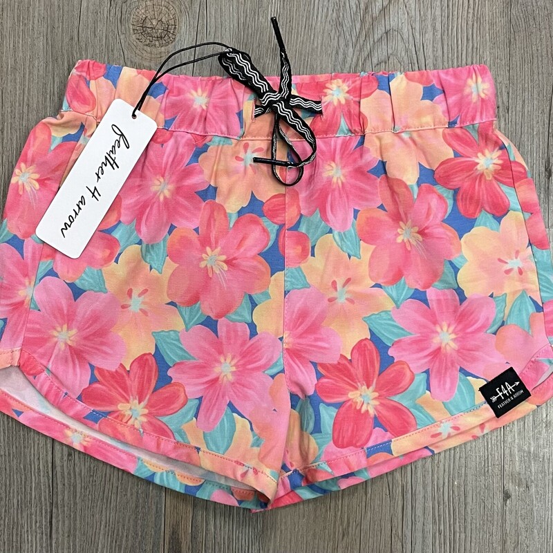F4A Castaway GirlsBeach Short, Floral, Size: 6Y